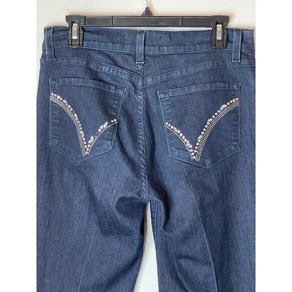 NYDJ Straight Leg Mid Rise Dark Wash Jeans With‎ Jeweled Back Pockets Size 8 - Picture 6 of 12